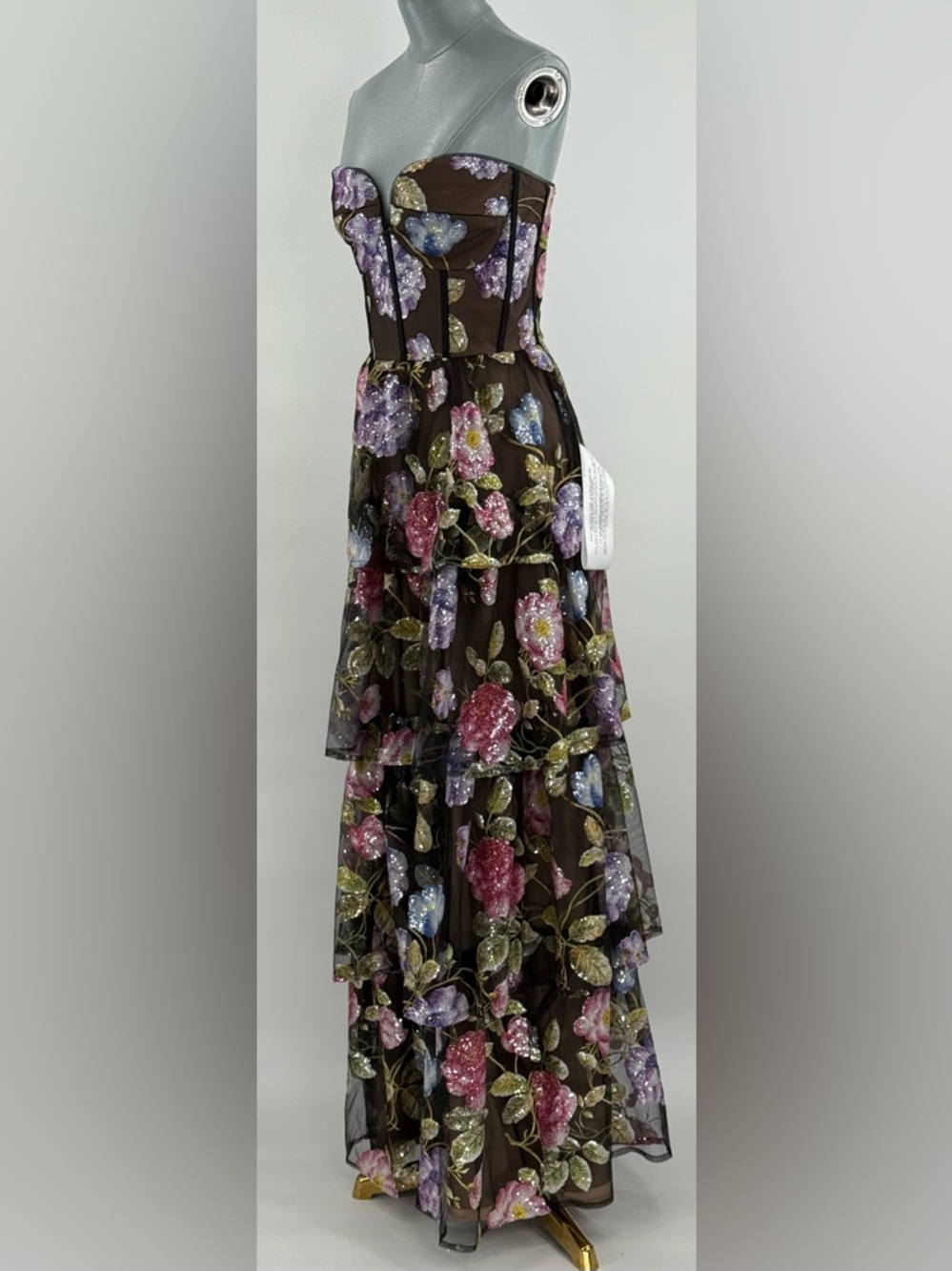 🆕 DRESS THE POPULATION 🧿 NWT Layana Strapless Tiered Floral Sequin Gown - Sz M - Picture 3 of 14